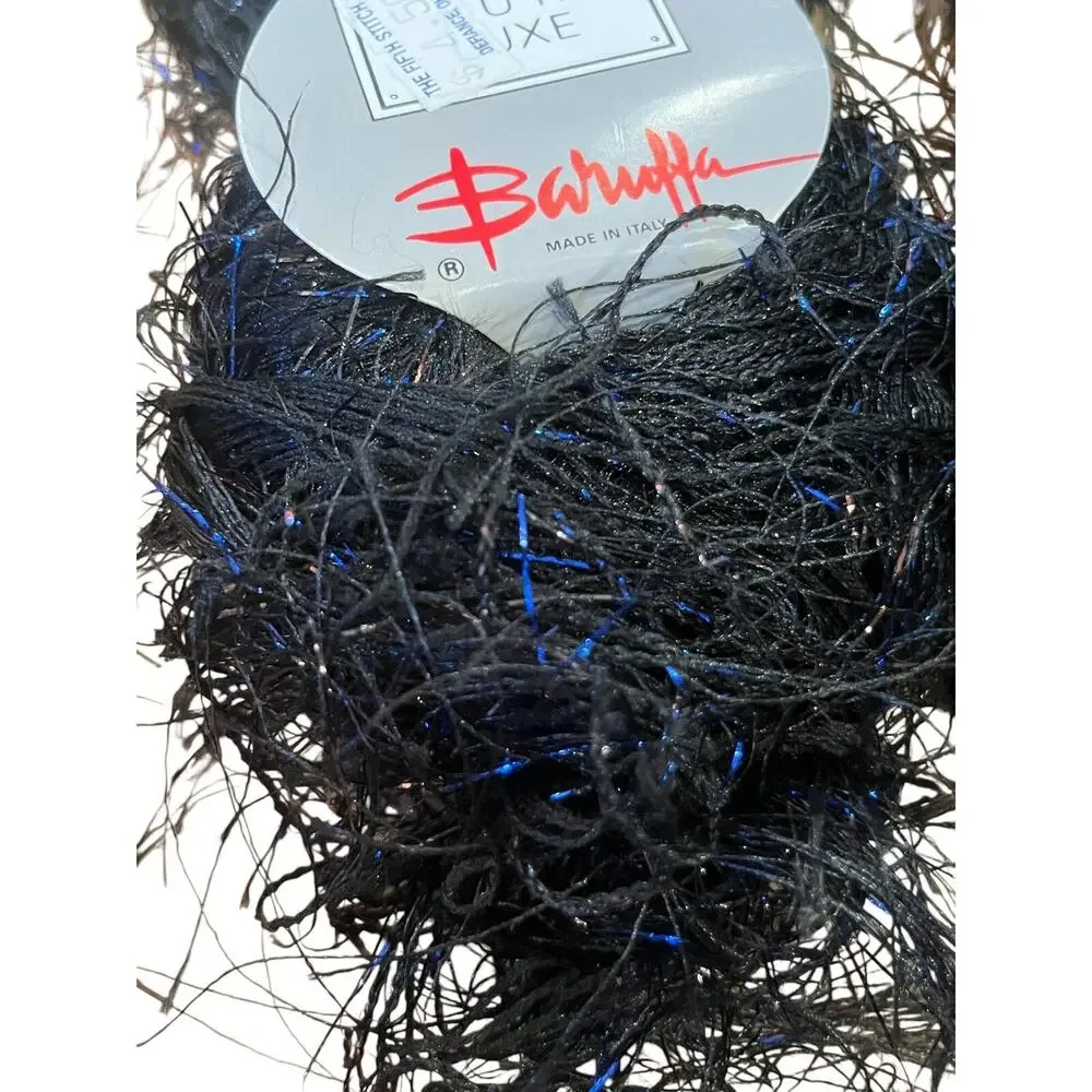 4 Zegna Barioffa Black Eyelash Yarn Crochet Polyester W/ Blue SparkleItaly